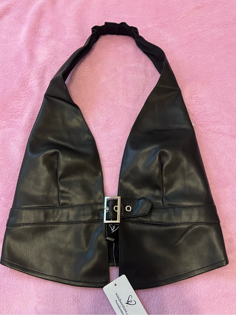 NWT Windsor Black Faux Leather Halter Crop Top Size Small